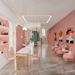 Customized Luxury Beauty Salon Skincare Store LED Lighting Wall Shelf Spa Display Furniture
