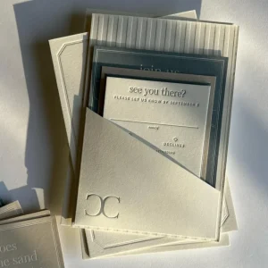 Customized Luxury Letterpress Cotton Cardstock High end Wedding Invitations Text Embossed Postcard Guest List Menu Card