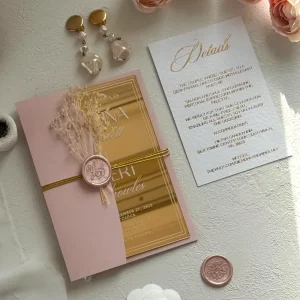 Customized Luxury Mirror Acrylic Valentine’s Day Invitations Personalized UV Printing Gold Velvet Envelope