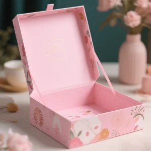 Customized Luxury Pink Newborn Gift Boxes Recyclable Cardboard with Sponge Liner Baby Keepsake Cardboard Packaging