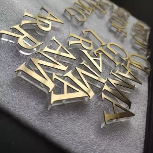 Customized Metal Wall Letters Gold 3D Acrylic and Stainless Steel Signs, Large Alphabet Letters