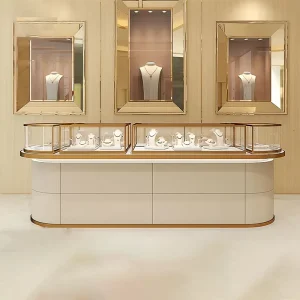 Customized Modern Jewelry Display Counter Tempered Glass Storage Cabinet LED Lighting Store Display Case