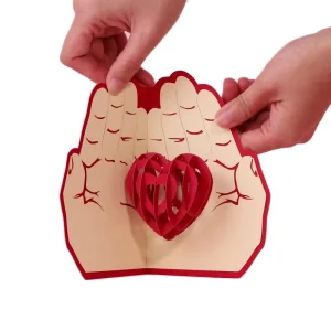 Customized Mother’s Day 3D Paper Card Palm Heart Design ‘Thank You’ ‘Blessing Mum’ Offset Printing 11*16cm Gloss Varnishing