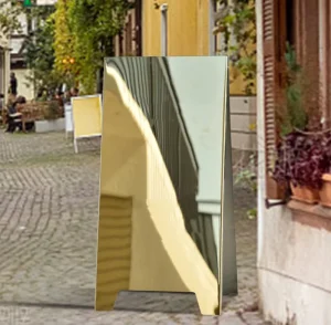 Customized Pattern Freestanding Metal A-Frame Sidewalk Sign, Mirror Gold