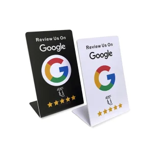 Customized Personalized Smart Social Media Straight Qr Code With Pvc Nfc Standee Blank Custom Nfc Table Google Review Stand