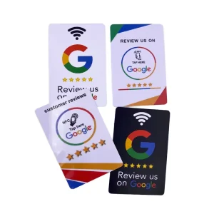Customized Plastic Google Customer Review NFC Review Card Waterproof PVC Smart Card QR Code NFC Business Card for Media Social