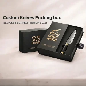 Customized Printed Own logo Black Drawer Paper Packing Boxes with Golden Foil Papr Packaging Box for Knife