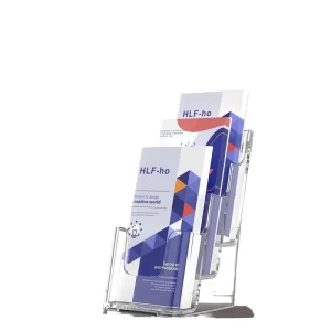 Customized Recyclable Transparent Acrylic Display Stand Polished Surface One Shelf for Office Desks Brochure Leaflet Storage