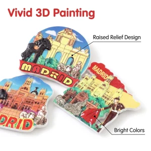 Customized Resin 3D Puerta Del Sol Square Madrid Spain Tourist Souvenir Fridge Magnet Colorful European Style Refrigerate Accent