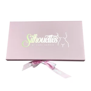 Customized Reusable Pink Thin Magnetic Gift Box with Ribbon Printed Gold Stamping Logo Packaging for Waist Trainer Belt