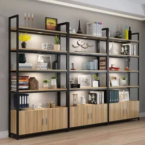 Customized Size Minimalist Style Wood Panel Display Cabinet Multi level Storage Rack with Bottom Storage Cabinet