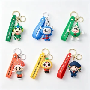 Customized Soft PVC 3D Figure Keychain Cute Cartoon Animal Character Keyring Logo Printing Strap School Piinshuo Brand