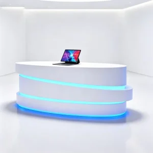 Customized Special shaped Durable High Quality Waterproof LED Lit Island Display Stand Retail Shop Wooden Island