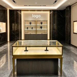 Customized Stainless Steel Jewelry Display Stand with LED Lights Jewelry Display Cabinet Store Interior Design Display Cabinet