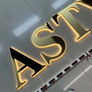 Customized Stainless Steel Shop Logo Studio Name Gold 3D Backlit Logo