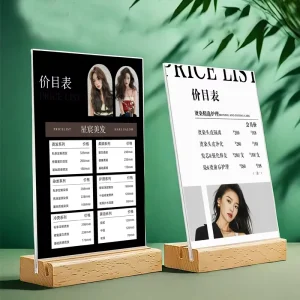 Customized Table Top Small Advertising Brand Poster Stand Acrylic Table Card Display Card Activity Standing Card