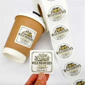 Customized Waterproof Adhesive Label Stickers Food Product Brand Logos Coffee Paper Cup Labels