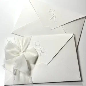 Customized Wedding Embossed Invitation White Wedding Invitation with Satin Ribbon Minimalist Card Set