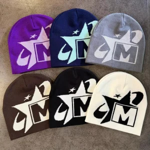 Customized Y2k Beanie Fashion Cool Windproof Knit for Street Party Travel Warm Ski Cold Unisex Acrylic Common Jacquard Beanie