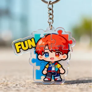Cute Anime Acrylic Keychain Set Interactive Puzzle Charms Custom Cartoon Figure Keyrings for Kids & Fans