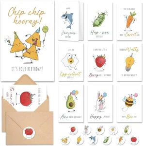 Cute Birthday Greeting Cards with Envelopes and Stickers, Assorted Designs for Family, Friends, Office