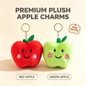 Cute Fruit Plushie 4 Inch Mini Size Soft Faux Fur Green Felt Leaf Claw Machine Refill Bulk Christmas Stocking Stuffer Red
