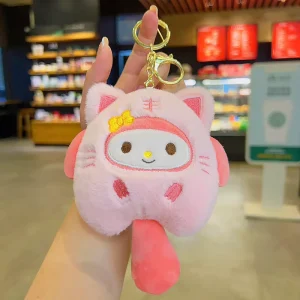 Cute Japanese Cartoon Super Soft Plush Cat Keychain with PP Cotton Filling Stress Relief Toy for Bags and Pendants