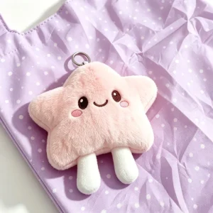 Cute Star Plush Keychain with Folding Handbag Reusable Shopping Bag