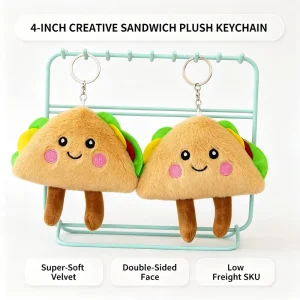 Cute Taco Plush Keychain Soft Mexican Food Keyring Dangling Legs Backpack Charm Cartoon Smiley Face Stuffed Pendant Gift