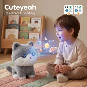Cuteyeah Customized Electric AI Grey Cat Plush ChatGPT Smart Talking Toy 60+ Languages Kids Space Science