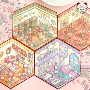 DIY 3D Escenarios Sticker Scene Collection Book for Kids Adults Cute Make Your Own Shop House Stickers for Gifts
