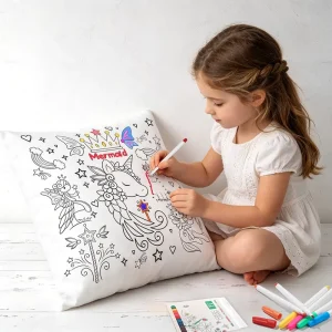 DIY Colored Pillow Cover Children’s Hand Drawn Graffiti Kindergarten Handmade Creativity with Watercolor Mark Pencil