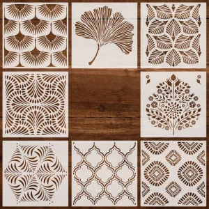 DIY Home Decoration 8PCS Pack 12 Inch Reusable Plastic Geometric Stencils for Crafts Geometric Designs for Wall