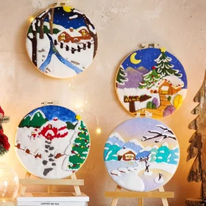 DIY Wool Felting Painting With Embroidery Frame Handmade Needle Wool Painting Picture for Home Decors Crafts Gift