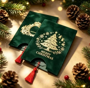 Dark Green Acrylic Christmas Tree Birthday Card with Gold Foil Tassels Christmas Gifts & Birthday Wishes