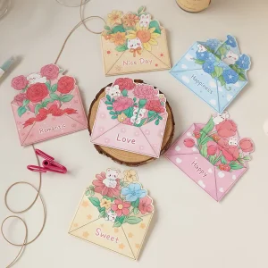 Design Envelope Style Greeting Cards Bulk Cartoon Floral High Aesthetic Note Card for Gift Shop Student Friend Bakery