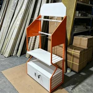 Desktop Heavy-Duty Freestanding Beverage Display Stand with Adjustable Single-Sided Perforated Metal Advertising Panel