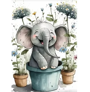Diamond Painting Animal Landscape Series Elephant in Flower Pot Handmade Embroidery Art Deco Gift Set