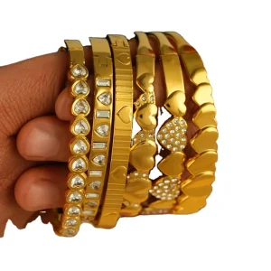 Diamond Pattern Plated Stainless Steel Zircon Bracelet Women’s Ring Love