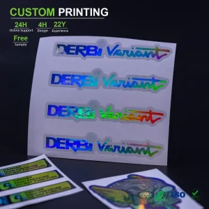 Die-Cut Holographic PET Stickers, Contour-Cut Lettering Typography, Gradient Rainbow Variable Reflection