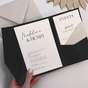 Diy Minimalist Pocket Plain Wedding Invitation Template, Printable Black and White Wedding Invitation Set with Insert Cards