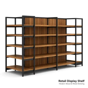 Double Sided High Gloss Polished Solid High Density Adjustable Tier Spacing 5 Tier Gondola Shelving Black Metal Library