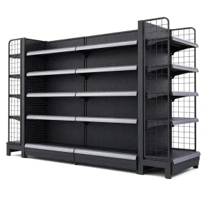 Double Sided Metal Steel Gondola Shelving Dark Gray Light Duty 5 Tier Adjustable Supermarket Grocery Display Rack Island Shelf