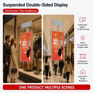Double Sided Suspended LCD Advertising Player 700nits High Brightness Window Digital Signage for Retail Shop Storefront Window