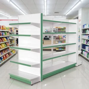 Double-Sided and Single-Sided Retail Metal Shelves Supermarket Display Stand for Grocery Store Displays