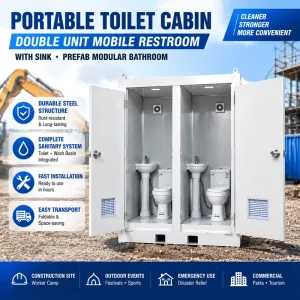 Double Unit Portable Toilet Cabin Twin Prefab Eco-Friendly Durable for Construction Site Worker Camp Outdoor Event
