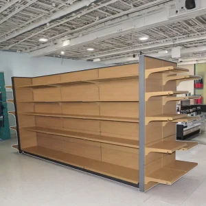 Double sided Supermarket Metal Wood Retail Display Stand
