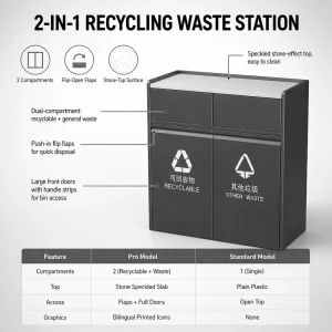 Dual Compartment Recycling Bin 2-in-1 Waste Sorting Station Flip Top Stone Effect Indoor Recycling Bins for Office Kitchen