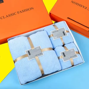 Eco Friendly Coral Velvet 3 Piece Bath Towel Gift Box Custom Logo OEM Promotional Corporate Brand Modern Anniversary