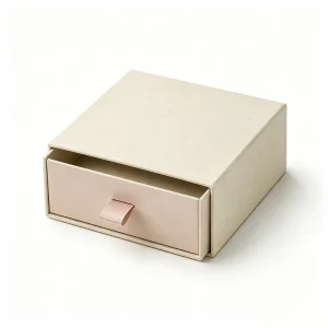 Eco Friendly Cream Drawer Box with Pink Ribbon Custom Recycled Rigid Paper Box for Jewelry Cosmetic Sustainable Gift Packaging
